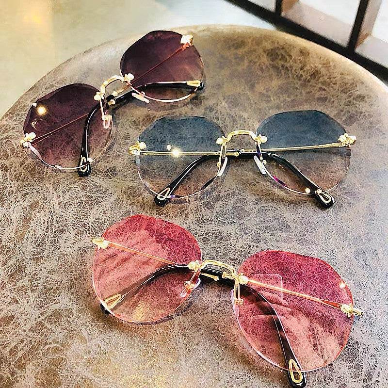 Polygonal Sunglasses Women Rimless Trimmed Sunglasses - Mubimart