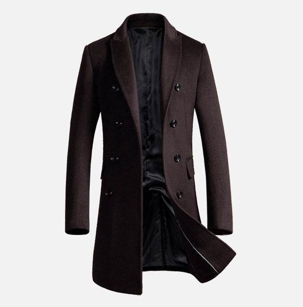 Men's woolen coat slim fit trench coat - Mubimart