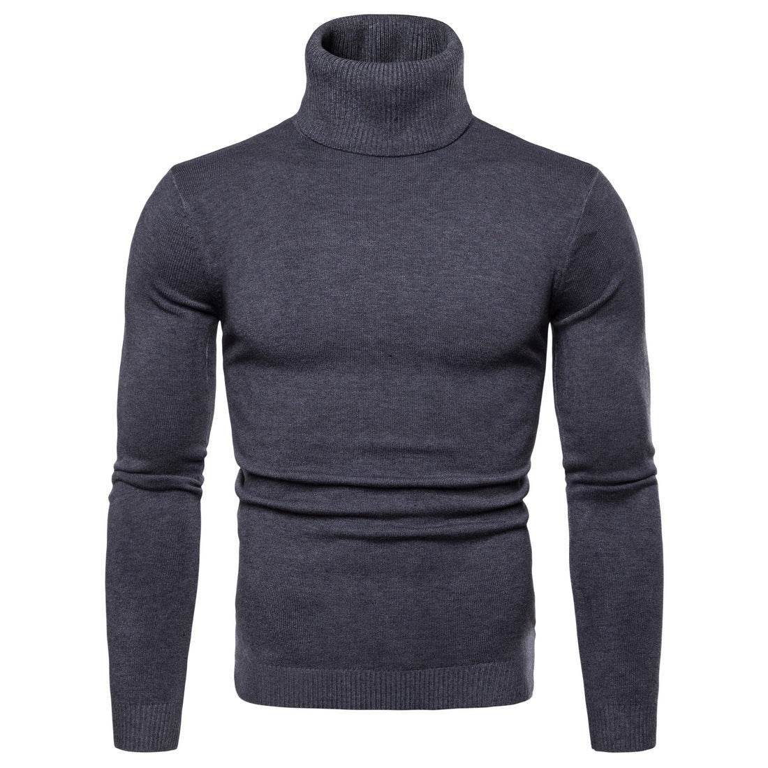 Winter Warm Basic Thermal Turtleneck Sweater Mens Solid Color Slim Fit Clothes Pullover Top - Mubimart
