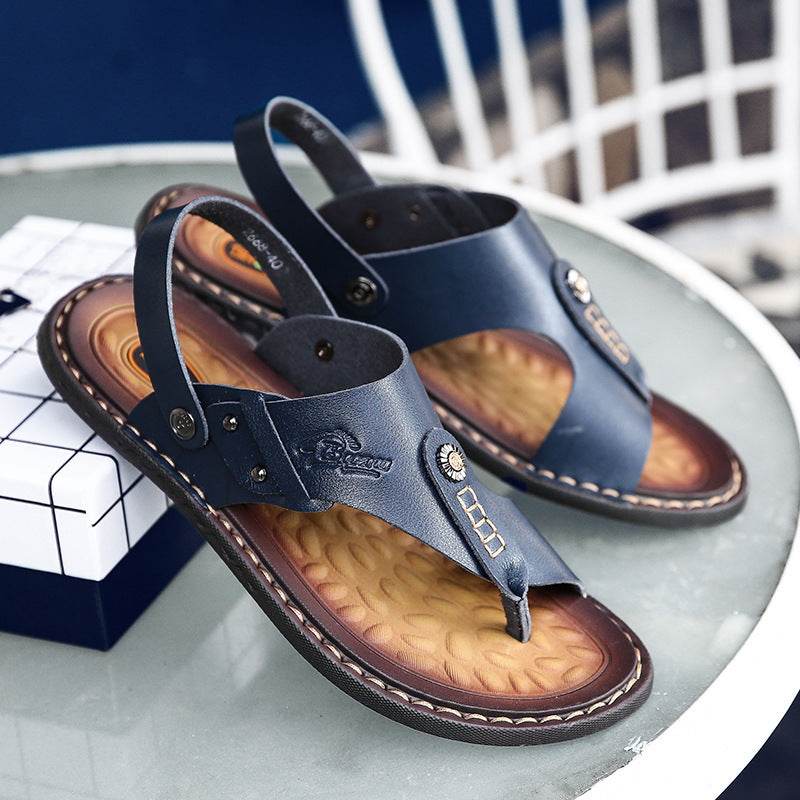 Men's two-toed leather plus-size sandals - Mubimart