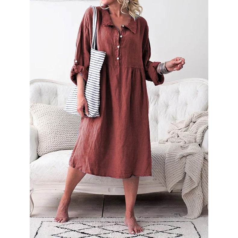 Loose button midi dress - Mubimart