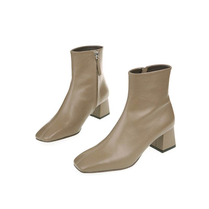 Women's Square Toe Thick Heel Martin Boots - Mubimart