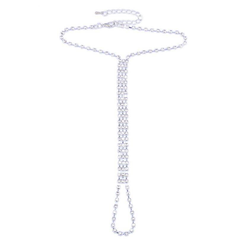 Sexy lady Summer Anklets Bracelet Rhinestone Beach Sandal Leg Chain Boho Crystal Anklet Foot Chain - Mubimart