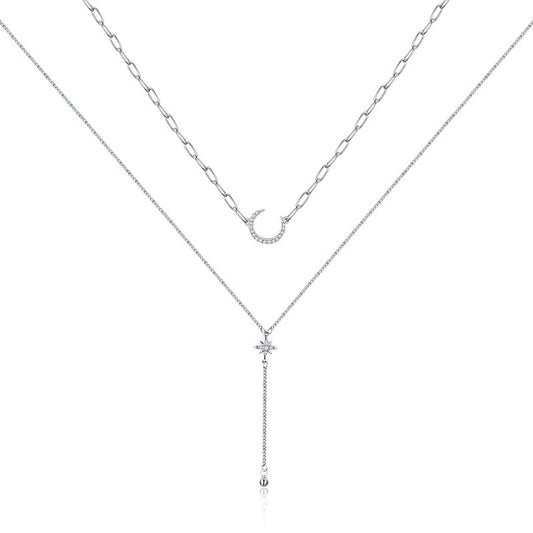 Silver Star Moon Necklace Women