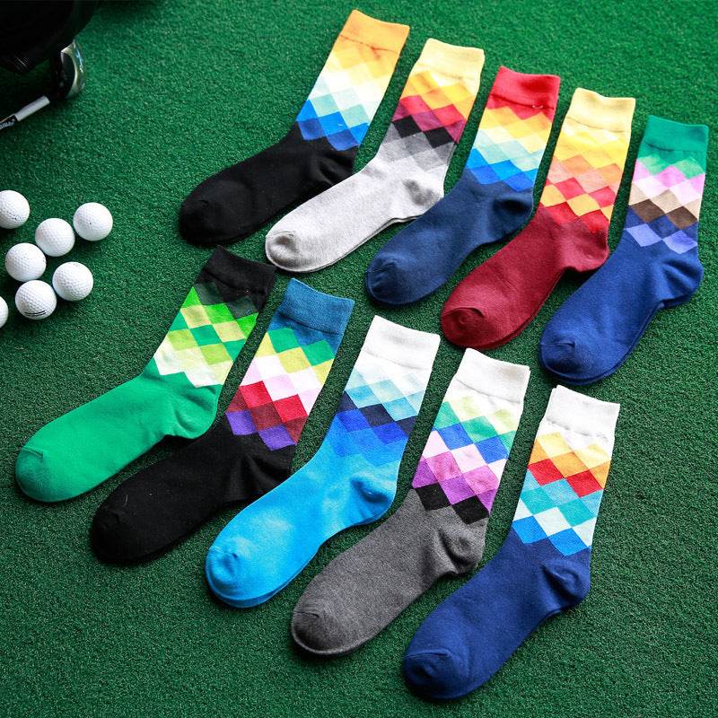 Colored diamond men's socks men's cotton socks long socks - Mubimart
