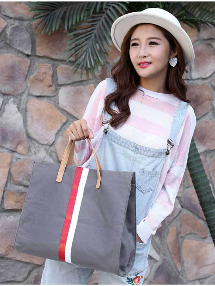 Canvas Ladies Work Bag Women Tote Hand Bag Shoulder Bag for Women Fashion Lady Shopping Canvas Stripe Tote Bags Female Handbags - Mubimart