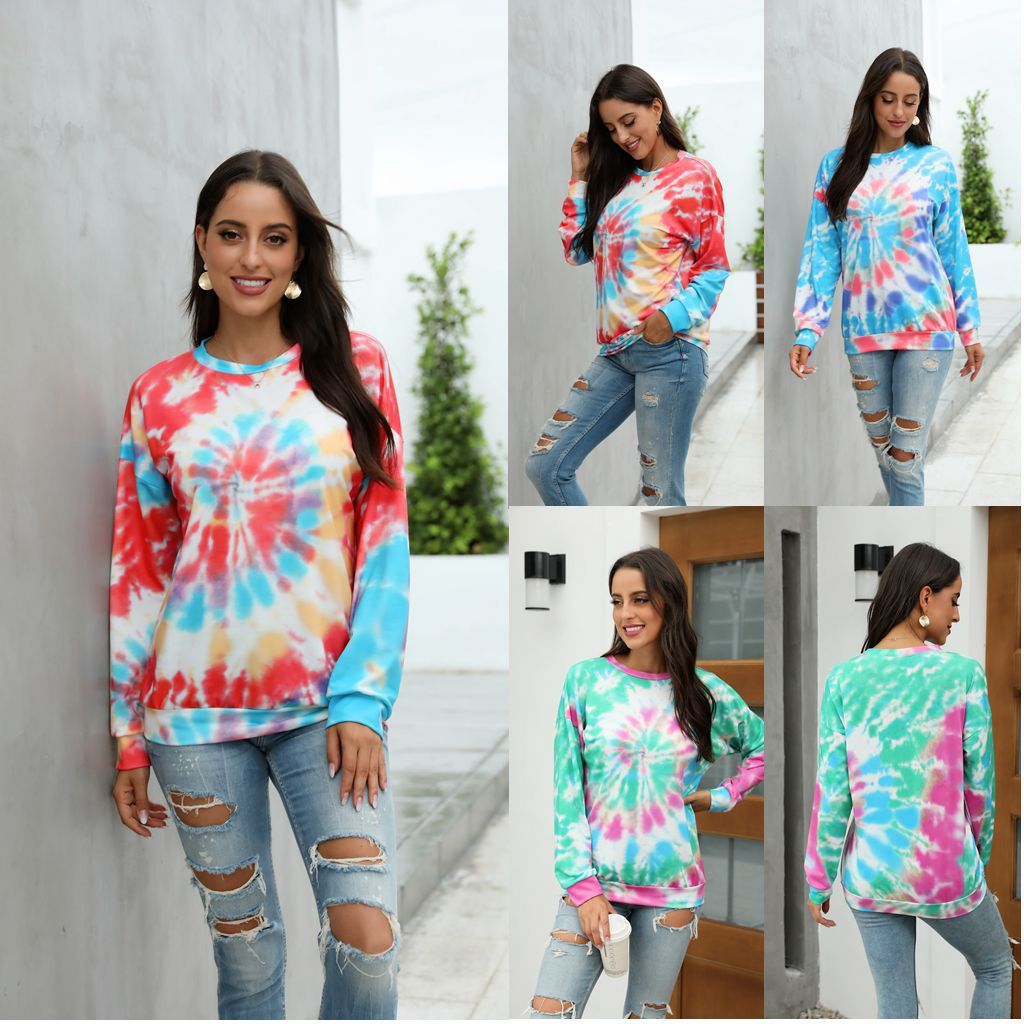 Women's Thin Pullover Plus Size Tie-dye Printed Gradient Pullover Sweatshirt Long Sleeve Harajuku Tops Femme New - Mubimart -  