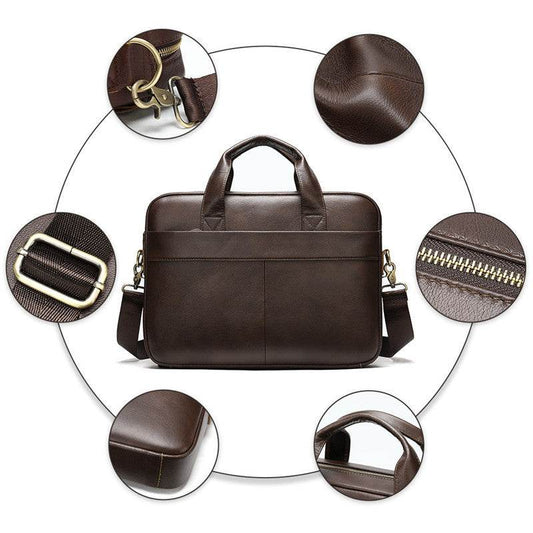 Business first layer leather briefcase - Mubimart