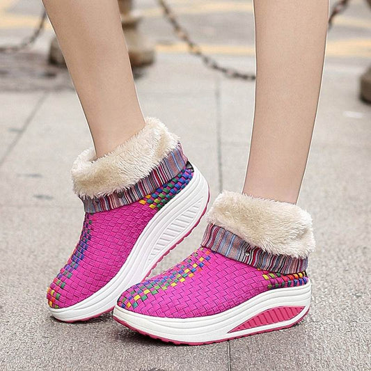 Winter plus velvet sneakers women Korean knitting - Mubimart