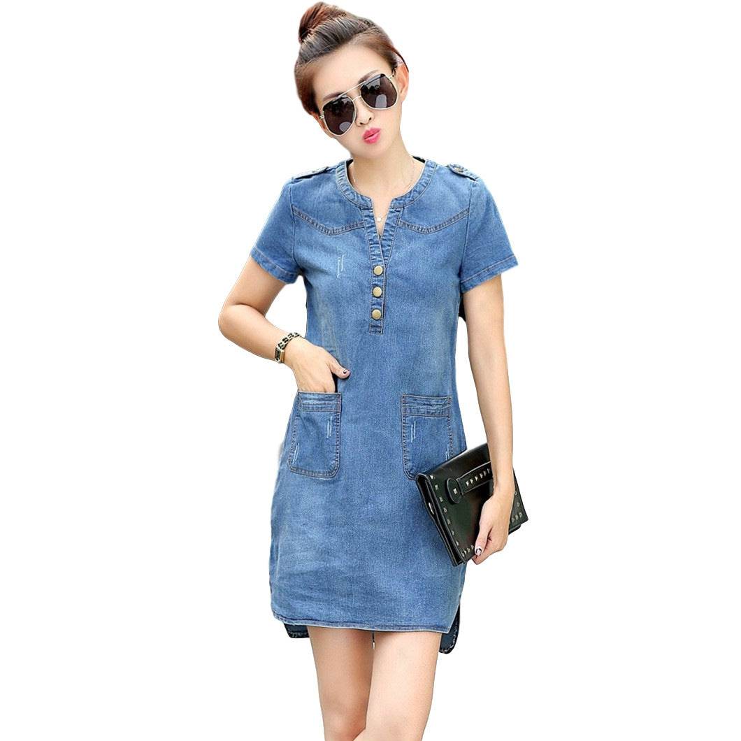 Fashion summer ladies plus size denim dress - Mubimart