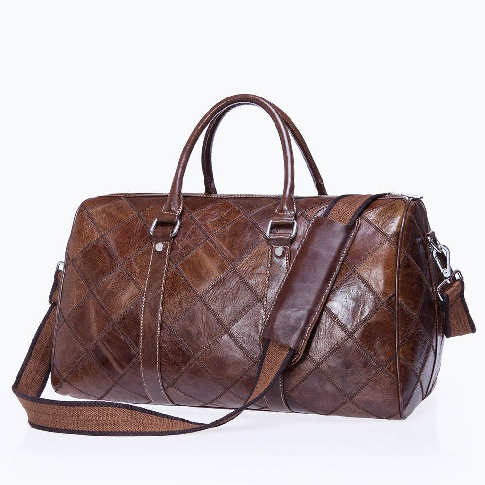 Checked vintage men's bag duffel bag - Mubimart