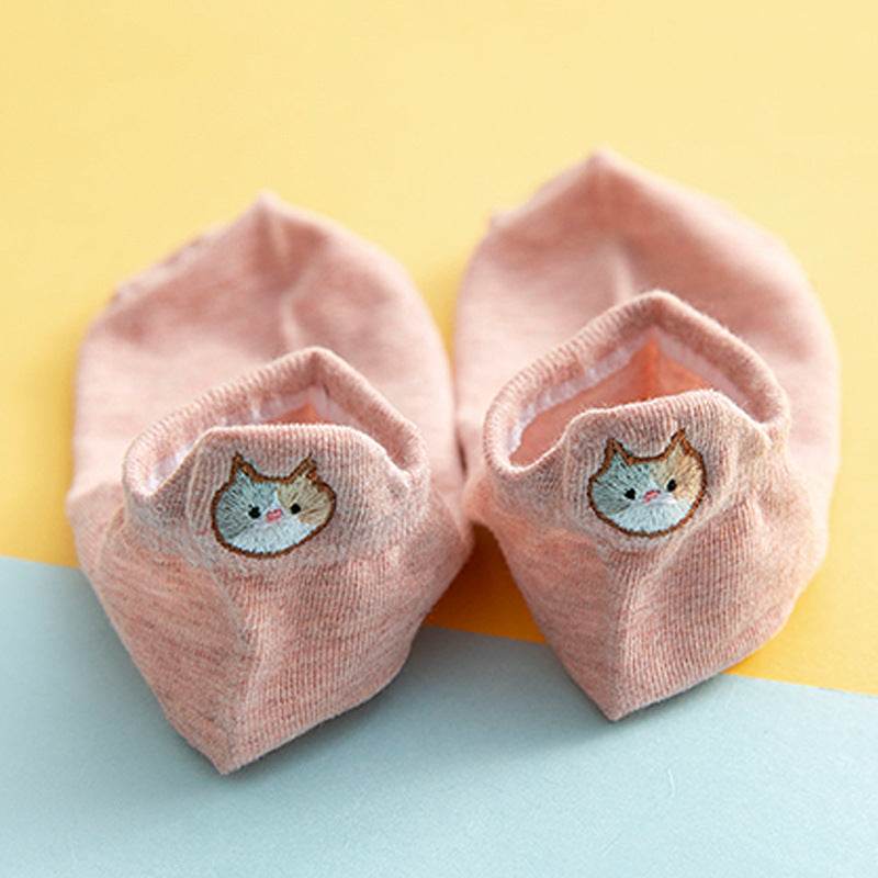 Socks Female Embroidered Cat Boat Socks Shallow Mouth Cute Low Waist - Mubimart
