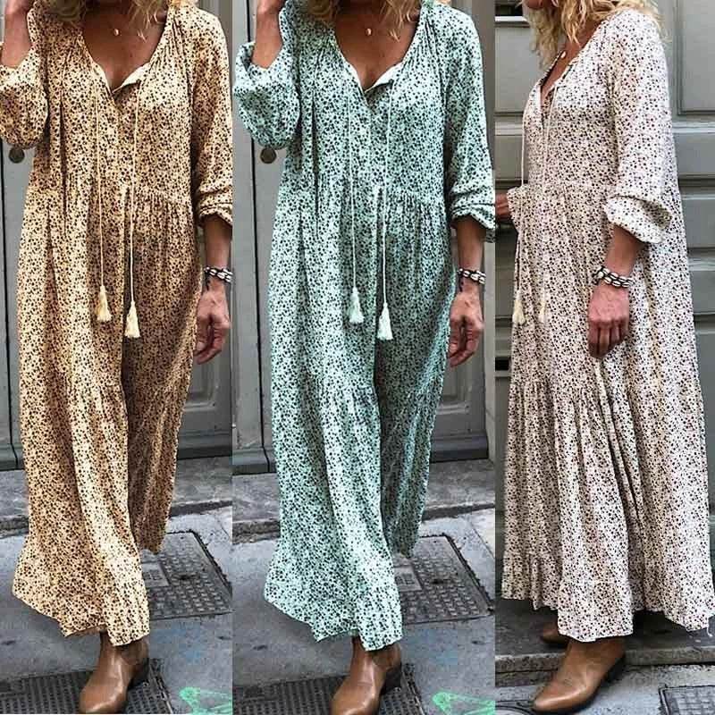 V-neck print maxi dress - Mubimart