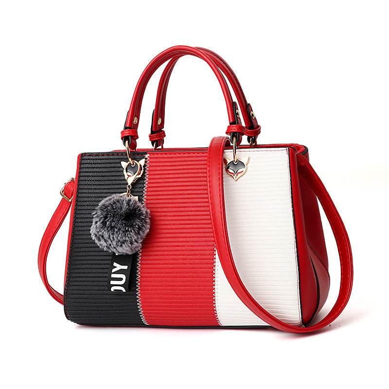 Women Hairball Ornaments Totes Patchwork Handbag Party Purse Ladies Messenger Crossbody Shoulder Bags Women Handbags - Mubimart