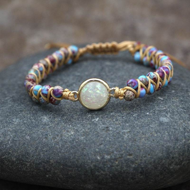 Natural Stone Bracelet for Women Round Crystal Bracelet Bangle Double Beads Yoga Bracelet - Mubimart