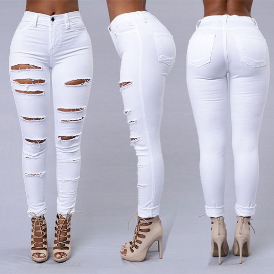 Jean déchiré pour femme, pantalon skinny décontracté taille haute, pantalon crayon