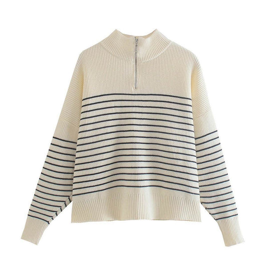 Striped Splicing KnitweMens Cardigans and Zip-up Sweatersar Zip-up Turtleneck Sweater - Mubimart