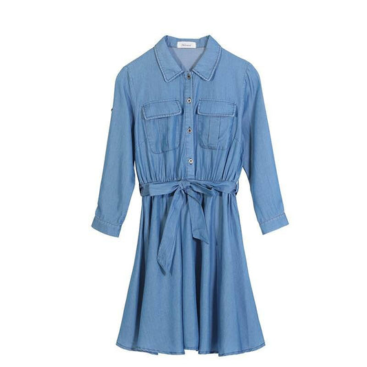 Tencel Denim Simple Plus Size Women's Long Sleeve Dress Denim Plus Size Skirt - Mubimart