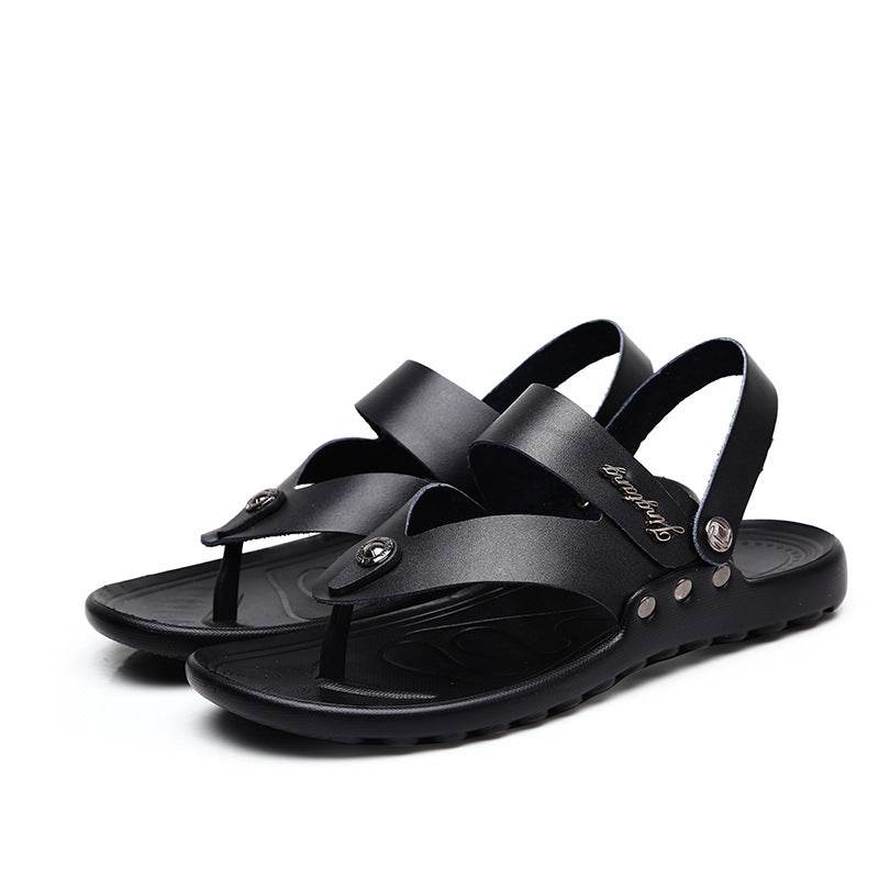 Men's Leather Fashion Sandal Fashion Men's Flip-flop Beach Shoes Men's Slippers - Mubimart