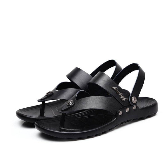 Men's Leather Fashion Sandal Fashion Men's Flip-flop Beach Shoes Men's Slippers - Mubimart