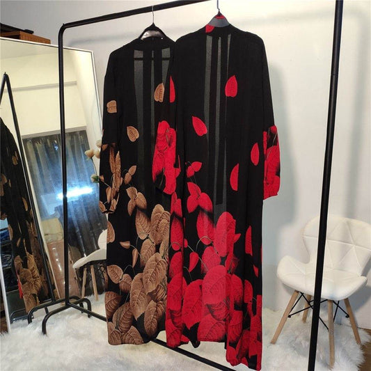New fashion printed lantern sleeve cardigan robe women - Mubimart