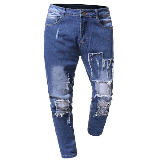 Men's Ripped Slim Fit Patch Jeans Fashion - Mubimart