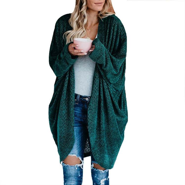 Knit cardigan jacket plus size loose long sweater - Mubimart