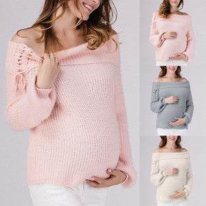 Slit Shoulder Strap Maternity Sweater - Mubimart