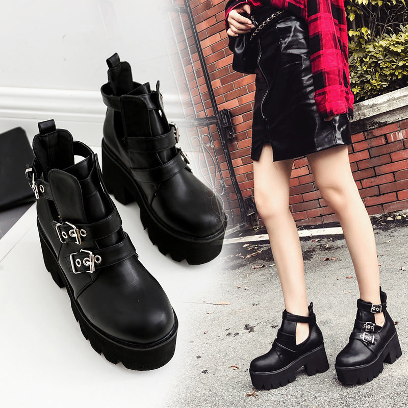 Lace-up boots platform boots with thick heels