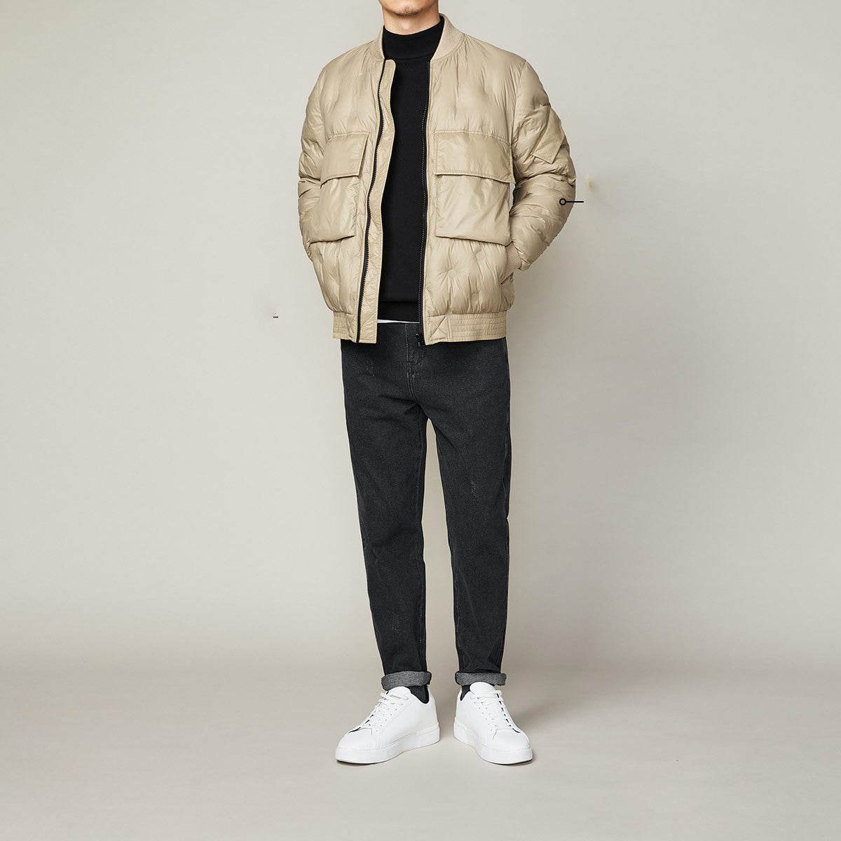New Winter Baseball Collar Light Down Jacket Men Gray Duck Down Warm Jacket - Mubimart