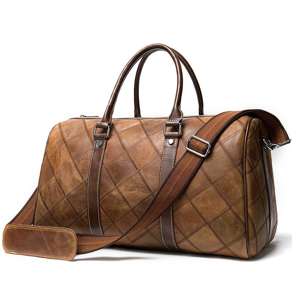 Checked vintage men's bag duffel bag - Mubimart