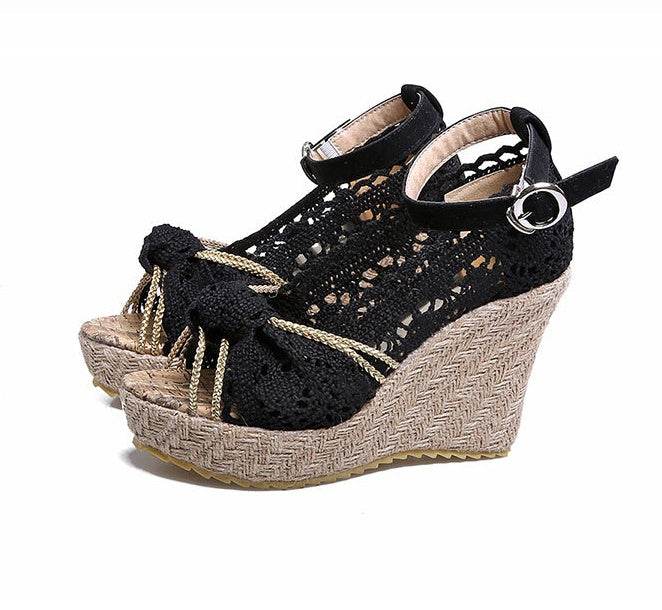 Lace wedge sandals - Mubimart