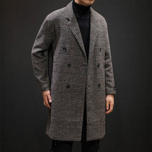 Plaid coat slim slim long trench coat - Mubimart