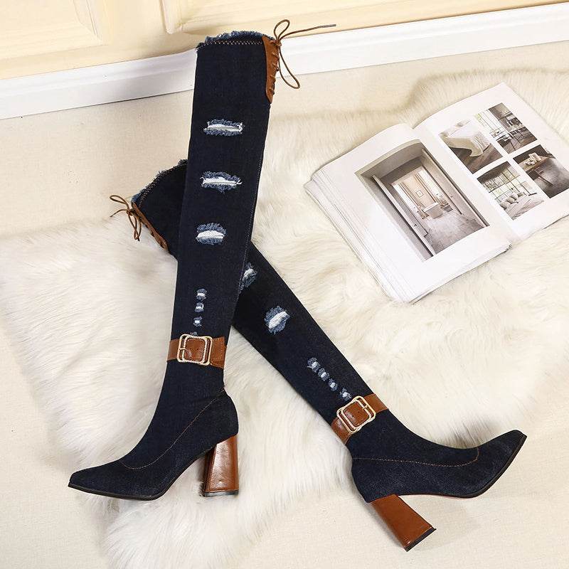 Stiletto pointed over-the-knee boots - Mubimart