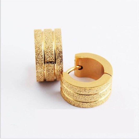 Stainless steel cutting line gold wide version earrings wholesale sandblasting sandblasting earrings titanium steel men and women earrings - Mubimart
