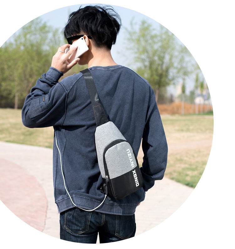 Contrast Stitching Mens Casual Sports Waterproof Chest Bag- Deep Blue - Mubimart