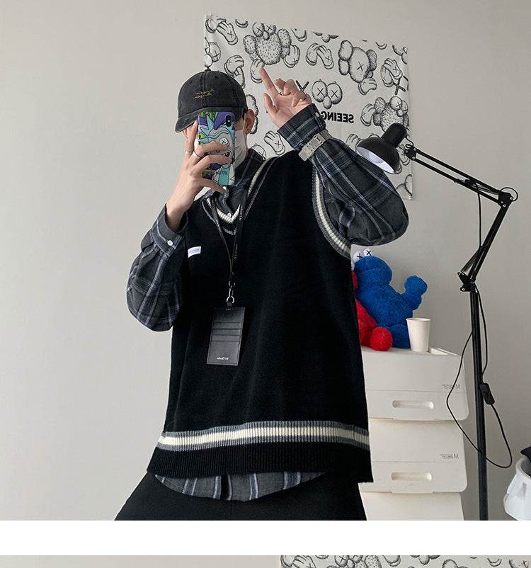 V-neck sweater vest - Mubimart