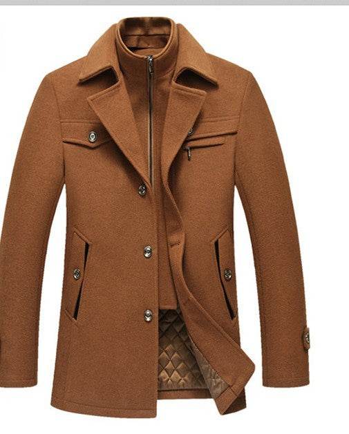 Men Woolen Coats Winter Slim Fit Warm Overcoats Brand Detachable Collar Casual Wool Blends Trench Coats SL-F053 - Mubimart