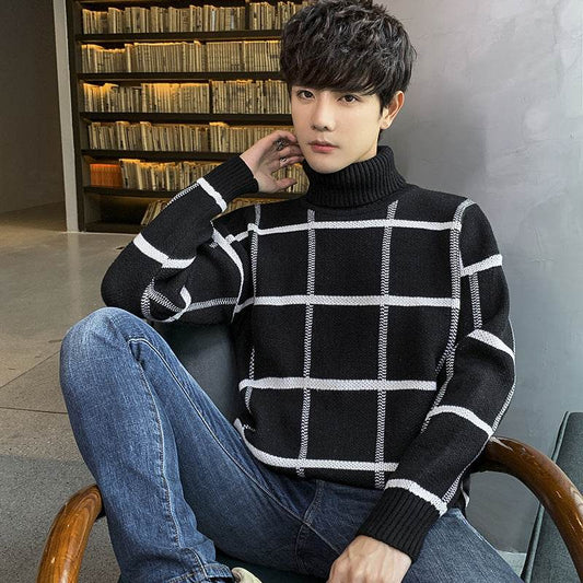 Turtleneck sweater men's knit sweater personality sweater - Mubimart