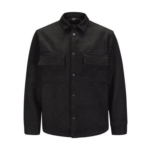 Leather velvet padded shirt loose casual jacket jacket - Mubimart