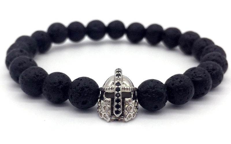 Hot Trendy Lava Stone Pave CZ Imperial Crown And Helmet Charm Bracelet For Men Or Women Bracelet Jewelry Pulseira hombres - Mubimart