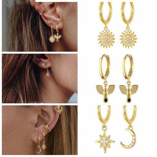 925 silver eyes ear hoop earrings women - Mubimart