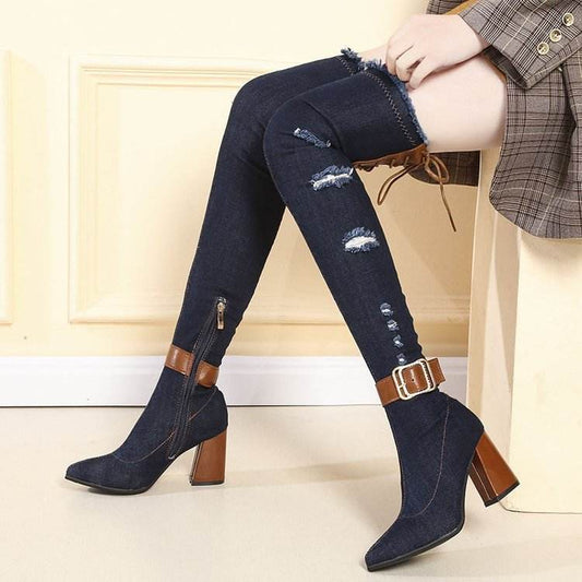 Stiletto pointed over-the-knee boots - Mubimart
