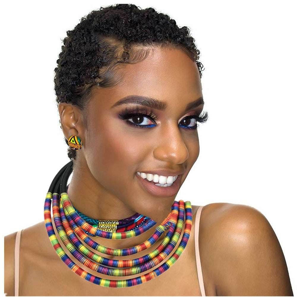 African Multilayer Choker Necklaces Earrings Jewelry Sets - Mubimart