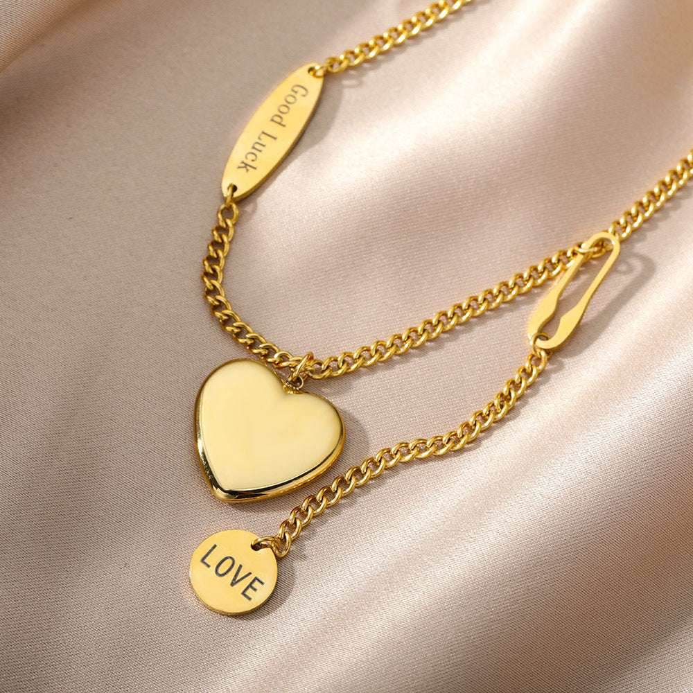 Fashion Jewelry Multilayer Heart Pendant Necklaces For Women Stainless Steel Chain Choker Zircon Moon Star Necklace Femme Wedding Jewelry Gift - Mubimart