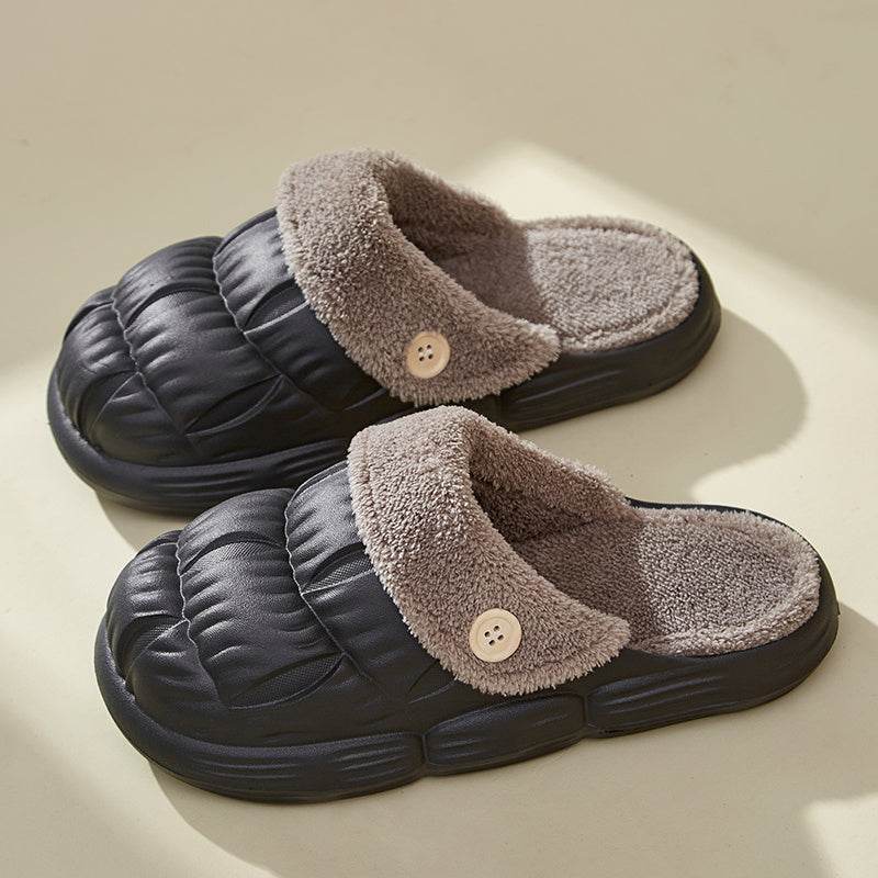 Removable Fluffy Shoes Warm Fuzzy Slippers Waterproof Non-Slip Indoor House Shoes For Women Men - Mubimart