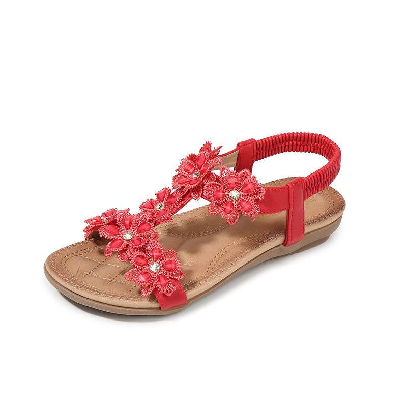 Large Size Sandals Women T-Shaped Flower Women Sandals Beach Sandals - Mubimart