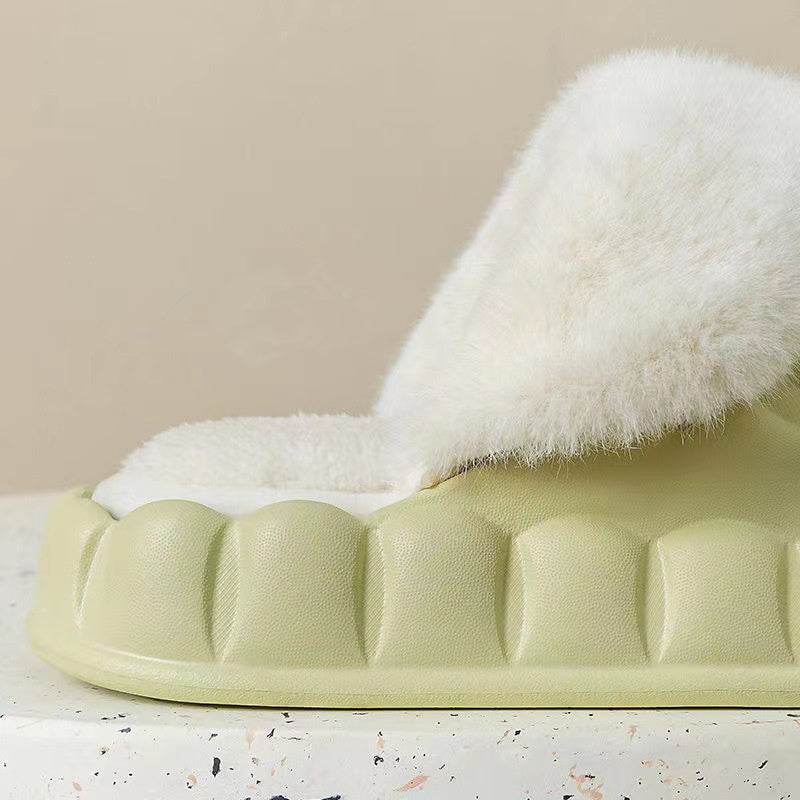 Fuzzy Slippers Women Winter Bedroom Indoor Shoes With Detachable Heel - Mubimart
