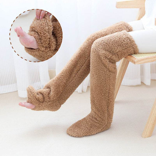Over Knee High Fuzzy Long Socks Winter Warm Cold Leg Knee Joint Cold-proof Stockings Home Floor Sleeping Socks - Mubimart