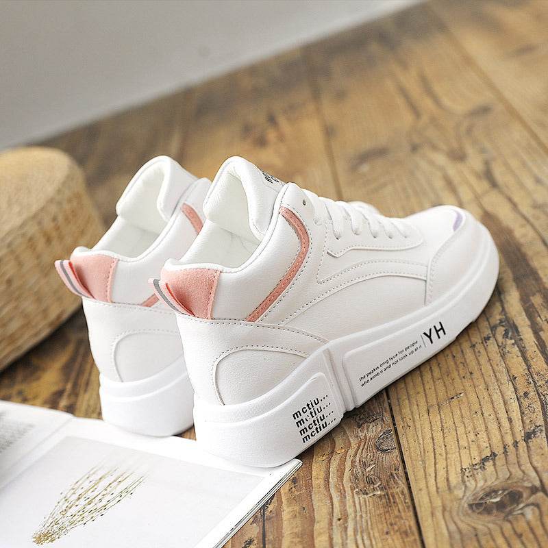 High Top Women Leather Casual Sneakers - Mubimart